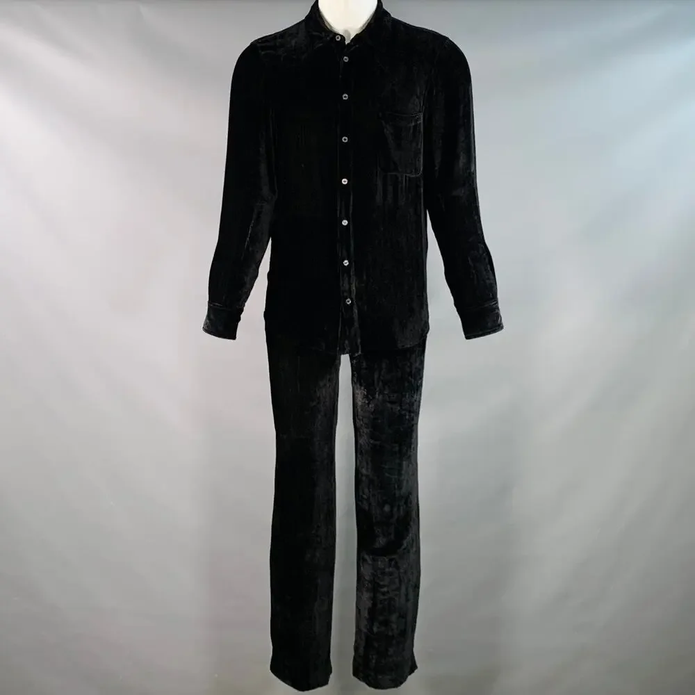 SIES MARJAN Size S Black Velvet Silk Cotton Button Up Shirt Pants Set